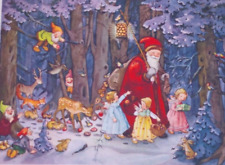 Santa Claus Angels Gnomes Rabbit Deer Antique Vintage Christmas Postcard German picture