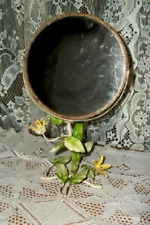 ITALIAN TOLE SWIVEL MIRROR VANITY YELLOW FLOWERS RUSTY CHIPPY AGED VINTAGE picture