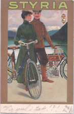 ZAYIX Early Styria Bicycle Advertising Pretty Lady & Uniformed Man c1909 Austria picture