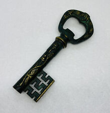 Vintage 1950s Ornate Brass Skeleton Key Hidden Corkscrew Wine Bottle Opener T1 picture