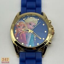 Disney Accutime Elsa Gold Tone Blue Band Quartz Watch picture