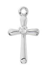 Sterling Silver Rounded Cross with Rhinestone Center Pendant on Chain,18 In picture