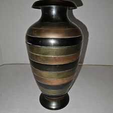 Vintage 60's Art Deco Very Heavy Ribbed Made Of Copper And Brass From India 7