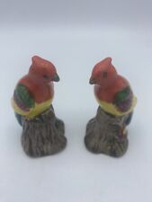 Pair Of VTG 3” Japanese Hand Painted Porcelain Colorful Bird On Stump Figurine picture