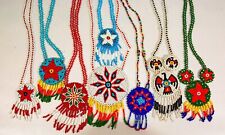 Vintage Native American Indian Seed Bead Medallion Necklaces, Lot of 8 picture