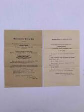 Lot of (2) Antique Massachusetts Reform Club 1910 & 1915 Dinner Invitations picture
