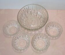 Vintage Clear Pressed Glass 5 Pc Salad Bowls Set Serving Bowl 4 Small Bowls picture