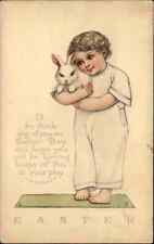 Easter Little Girl with White Albino Bunny Rabbit Vintage Postcard picture