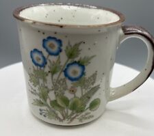 Vintage Otagiri Style Stoneware Mug - Blue Wildflowers - JAPAN brown speckled picture