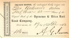 Syracuse and Utica Rail Road Co. signed by Addison G. Jerome - Stock Transfer Re picture