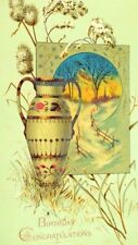 1882 lovely Grecian Vase Winter Scene Victorian Birthday Congratulations Card &F picture