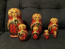 Fairytale Russian Matryoshka Nesting Doll Hand Painted 8” Signed - 7 Pieces picture