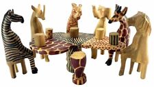 Kenya Artisan Hand-Carved Mahogany African Safari Animal Party Wood Figures picture