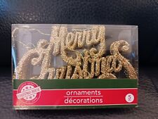 Christmas House Christmas Tree “Merry Christmas”  Ornament: 5 Pc Gold  picture