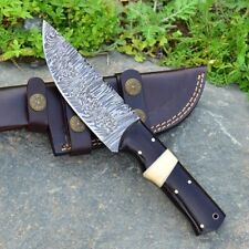 Handmade Damascus Steel Fixed Blade Hunting Knife Wenge Wood With Leather Sheath picture