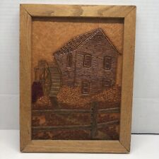 VTG  William Heldt Leather Scenes Hand Tooled Leather Art, Signed, Mill Scene picture