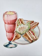 Vintage 1950's Original Paper Sign Club Sandwich & Milkshake Diner Menu Art picture