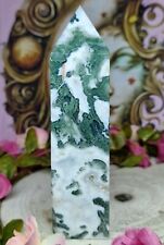 Beautiful Brazilian Druzy Moss Agate Crystal Point Tower 13.7cm 311g picture