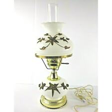 Vtg Hurricane Electric Lamp White Glass Gold Tone Flower Design Plymouth Harper picture