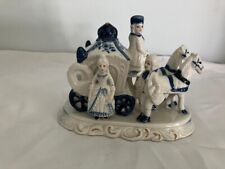 Vintage Victorian Porcelain Horse Drawn Carriage Blue and White Figurine picture