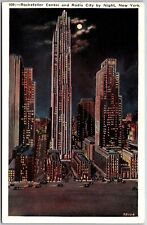 1935 Rockefeller Center And Radio City By Night New York NY Posted Postcard picture