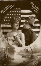 RPPC WWI 1920s American soldier French woman romance patriotic flag photo PC picture