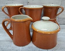 VTG Stoneware Creamer and Sugar Set w/lid 5 Cups Imperial by W Dalton Tangerine  picture