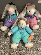 VTG 80’s Nylon Puff Easter Bunnies Lot of 3 10”-12” Plush. Preowned picture