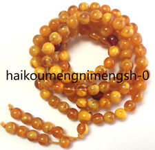 Certified 8mm Natural Multicolor Amber Beeswax 108Prayer Beads Buddhist Necklace picture