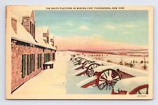 c1934 Postcard Fort Ticonderoga NY New York South Platform in Winter Cannons picture