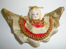 Christmas Angel Ornament Porcelain Face George Good Gold Red  EUC   D1 picture