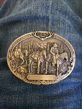 Pack Horses and Rider Brass Heritage Montana Silversmiths Attitude Belt Buckle picture