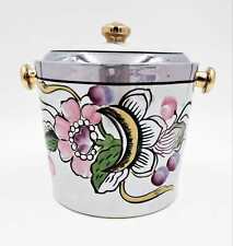 Japanese Nippon Hand Painted Floral Porcelain Lidded Container Stamped 1910s picture