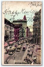 New York NY Postcard Lower Broadway Aerial View Streetcar Buildings 1904 Vintage picture
