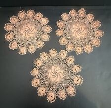 Vintage Set Of 3 Hand Crochet Salmon Pink Raised Roses Doilies 9