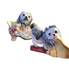 Vintage Novelty Playful Pomeranians in Shoe and on a Broom Japan Porcelain salt picture
