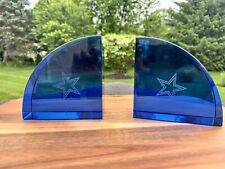 Rare Dallas Cowboys Bookends Blue Heavy Crystal Glass 5.5 Lb ~pair picture