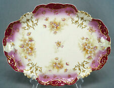 Limoges Straus White & Purple Floral Cranberry Cream & Raised Gold Dresser Tray picture