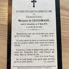 1879 Mourning Card Charles Louis, Marquis De Croismare, Versailles Died Aged 86 picture