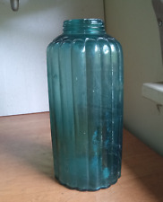 1860s PRETTY TEAL HEMINGRAY MELON RIBBED 1/2 GALLON FRUIT JAR DAMAGED AS IS picture