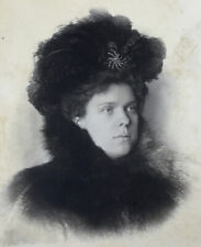 Antique Vtg Cabinet Card Photo Victorian Woman Feather Fur Fancy Hat Chicago IL picture