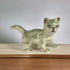 Cat-Kitten Figurine Striped Ceramic-Porcelain Hand Painted Green Beauty picture