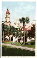 Vtg St Augustine FL Cathedral View from Plaza 1910s Detroit Publishing Postcard picture