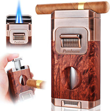 All-In-One Torch Cigar Lighter with Built-In Cigar Cutter V Cut, Cigar Holder,  picture