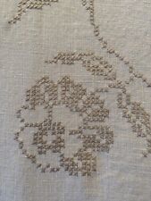 Vintage Linen Cross Stitch Embroidery Tablecloth 48 X 46 picture