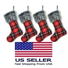 4 Pack Christmas Stockings Red Buffalo Super Soft Plaid Holiday Decor - 16 Inch picture