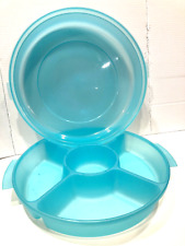 Divided Serving Tray With Center Cup & Cover Aqua  Fruit/Veggie Tray ECLIPSE picture