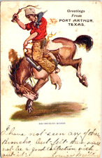Vintage Postcard. Bronco Buster. Greetings from Port Arthur, Texas. AQ. picture