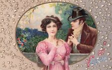 Artist Card Valentine Secret Lovers Meet at Fence  Winsch Back Vintage Postcard picture