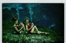 Weeki Wachee Mermaids Florida Postcard Women Underwater Eating Watermelon Act picture